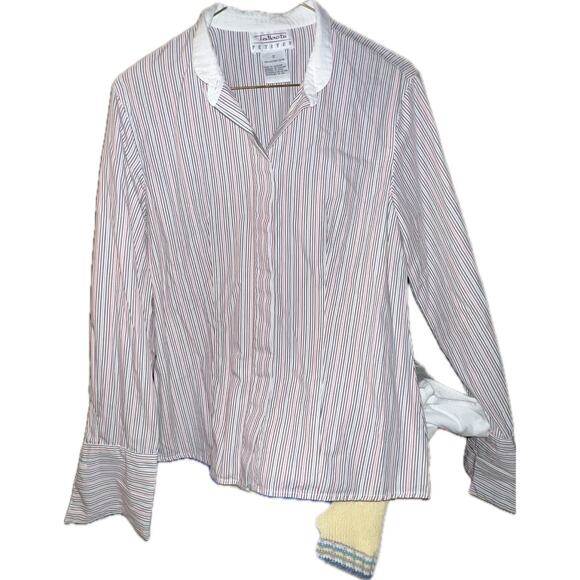 Talbots Petites Women’s Button Up Long Sleeve Size 2 White W/Multicolor Stripes - Picture 1 of 6